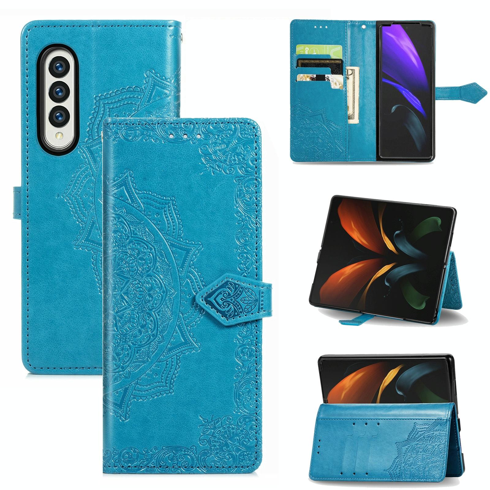 For Samsung Galaxy Z Fold4 5G Embossed Mandala Leather Phone Case - Black