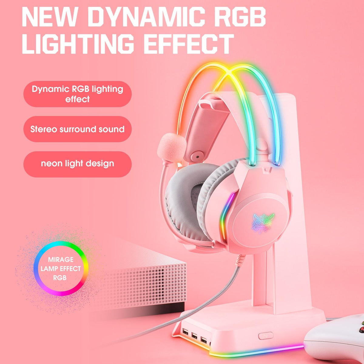 Rgb Wired Gaming Headset With Usb+3.5Mm - Pink