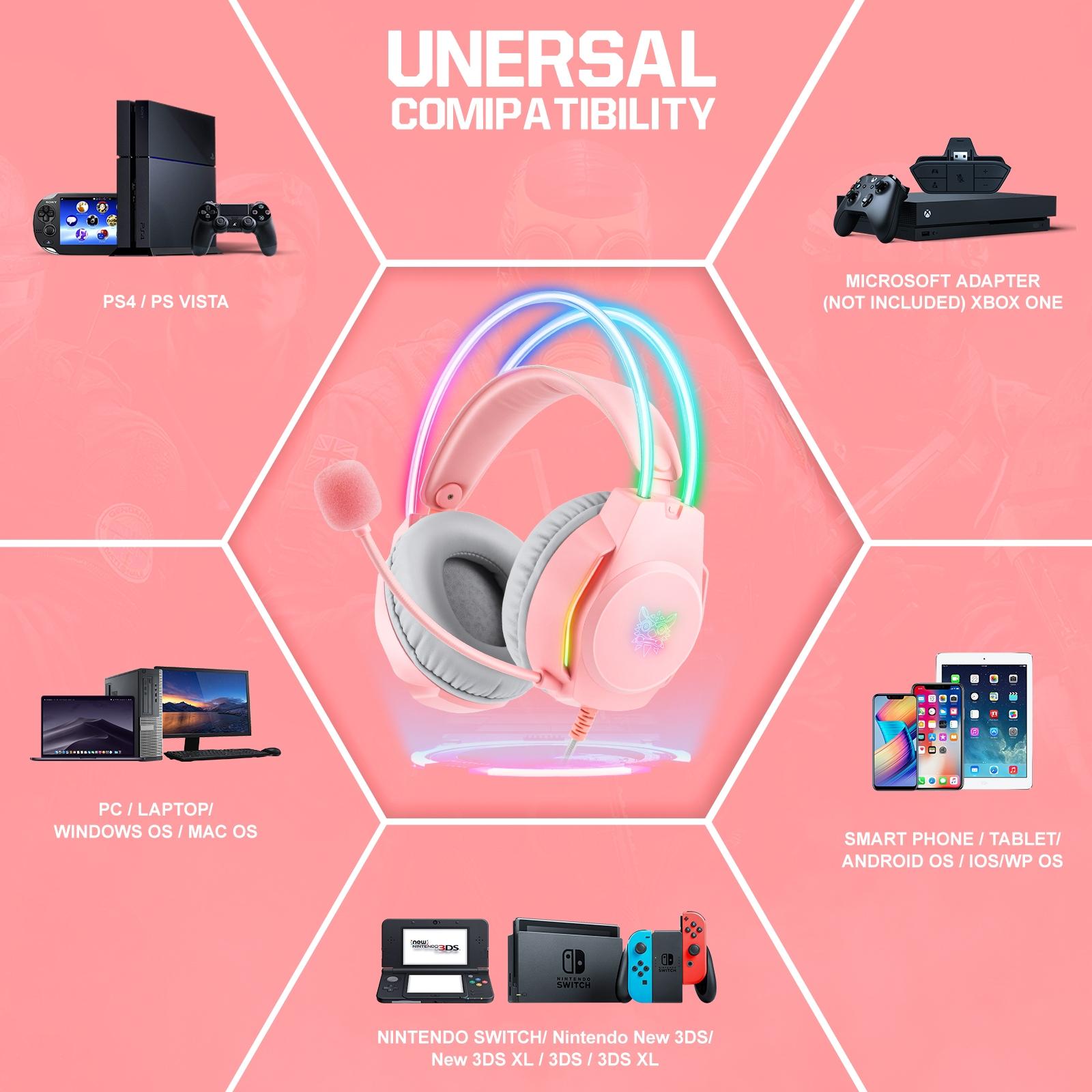 Rgb Wired Gaming Headset With Usb+3.5Mm - Pink