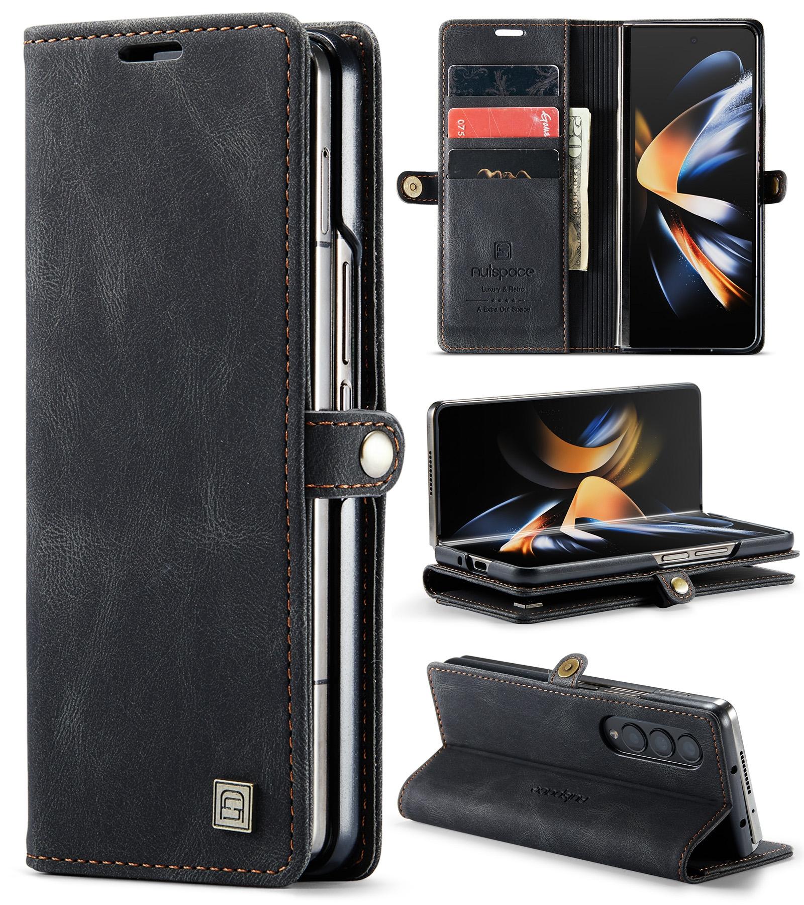 For Samsung Galaxy Z Fold4 5G Vintage Rfid Leather Phone Case - Wine Red