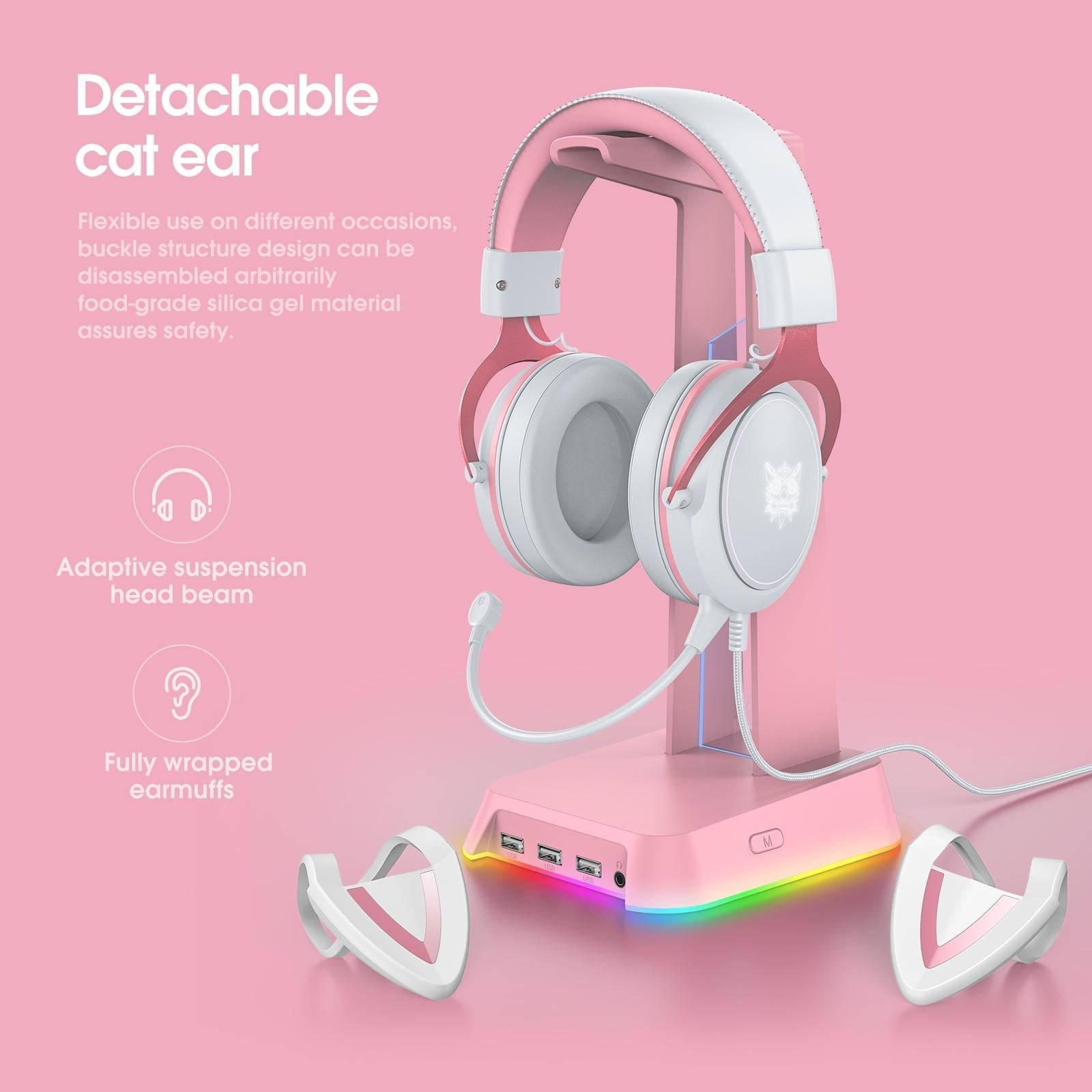 Adjustable Led Gaming Headset With Mic White Pink