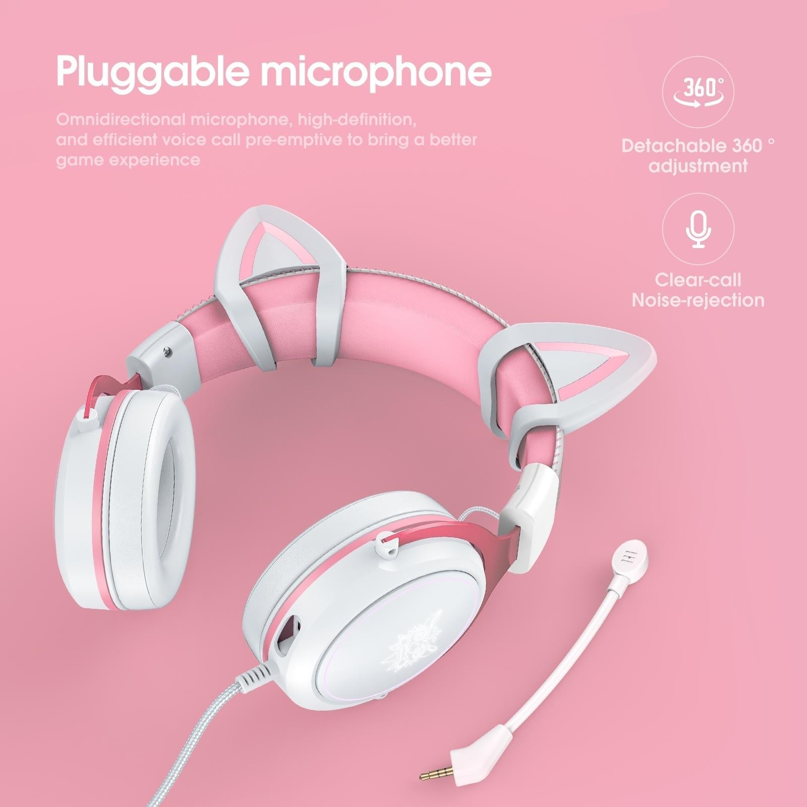 Adjustable Led Gaming Headset With Mic White Pink