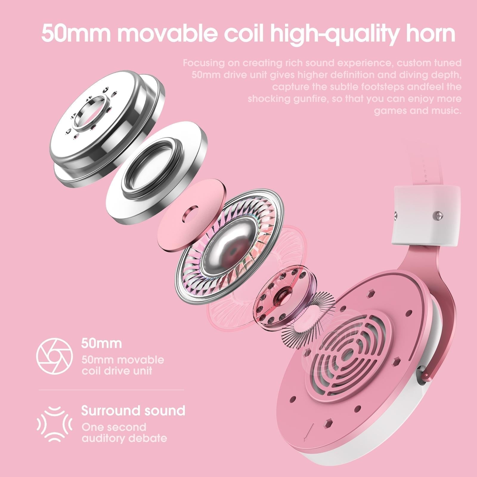 Adjustable Led Gaming Headset With Mic White Pink
