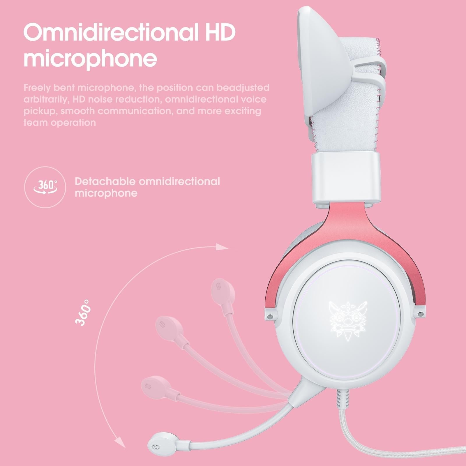 Adjustable Led Gaming Headset With Mic White Pink
