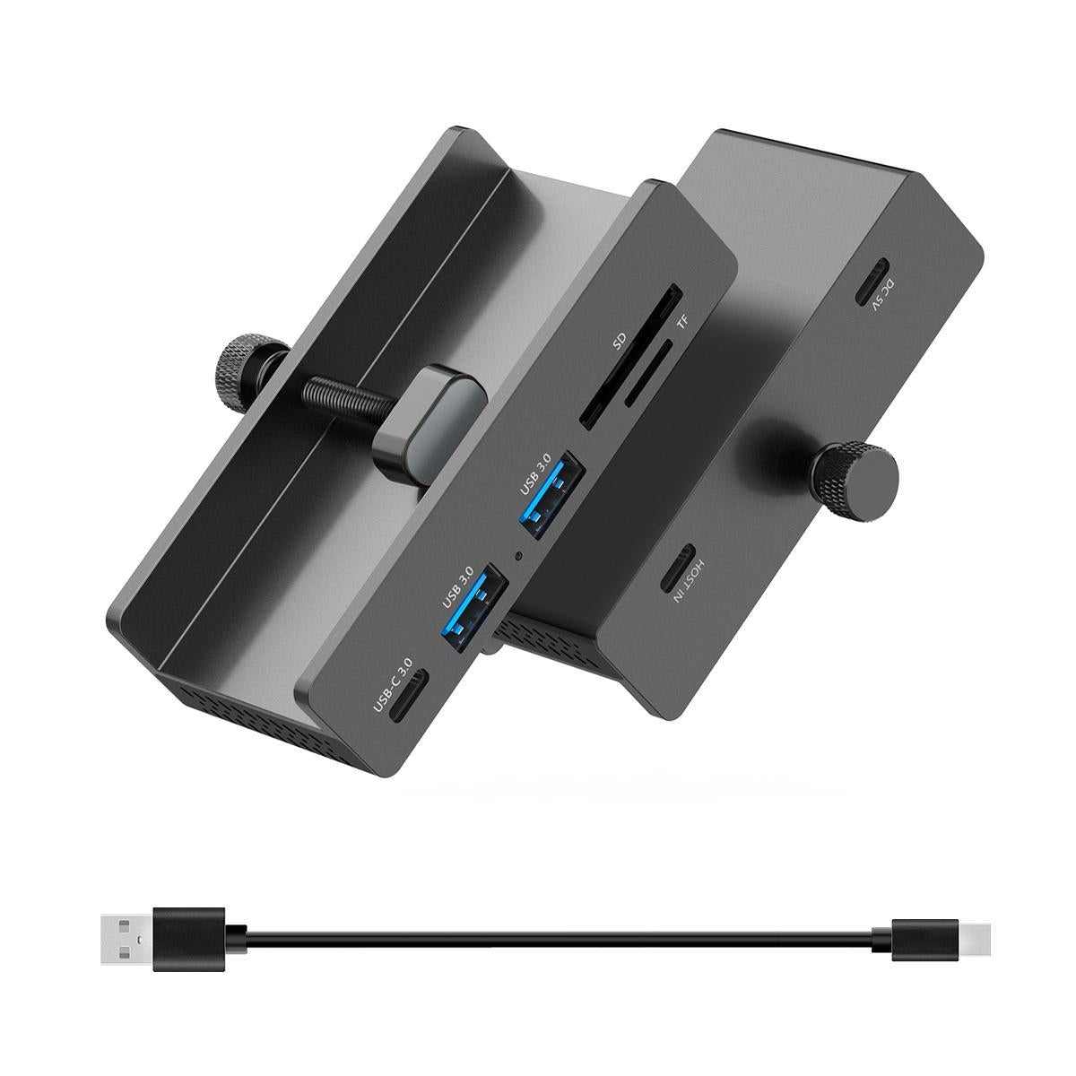 5-Port Usb3.0 Clamp Hub In Aluminum Alloy Black