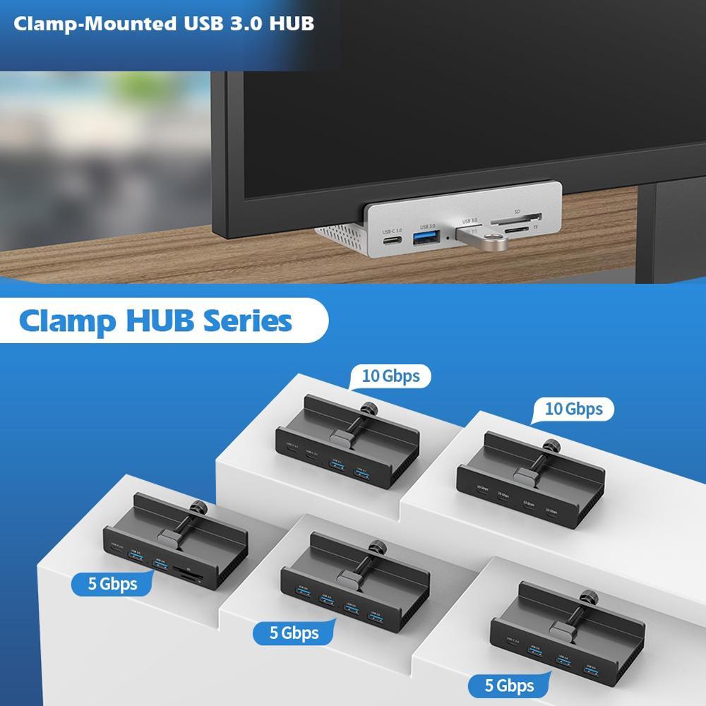 5-Port Usb3.0 Clamp Hub In Aluminum Alloy Black