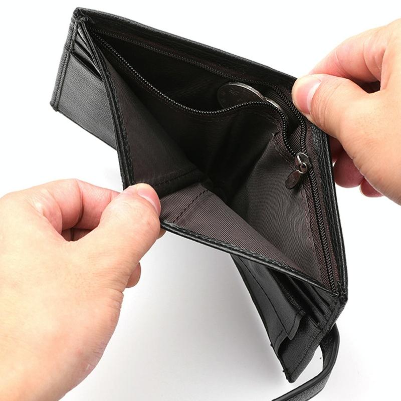 Men Vertical Coin Purse With Buckle And Zipper Card Holder And Driver License Protector - Black