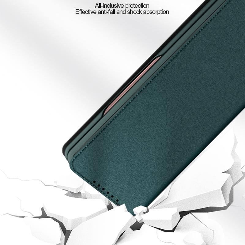 For Samsung Galaxy Z Fold4 5G Foldable Leather Phone Case - Horizontal Flip - Plain Black