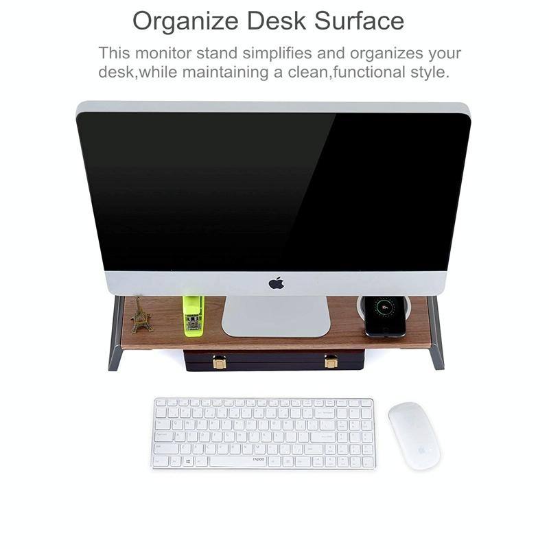 Metal Feet Monitor Stand for Imac Macbook Lcd Printer - Dark Wood Grain