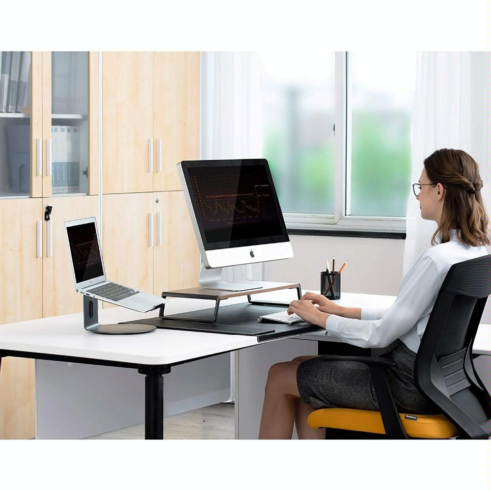 Metal Feet Monitor Stand for Imac Macbook Lcd Printer - Dark Wood Grain