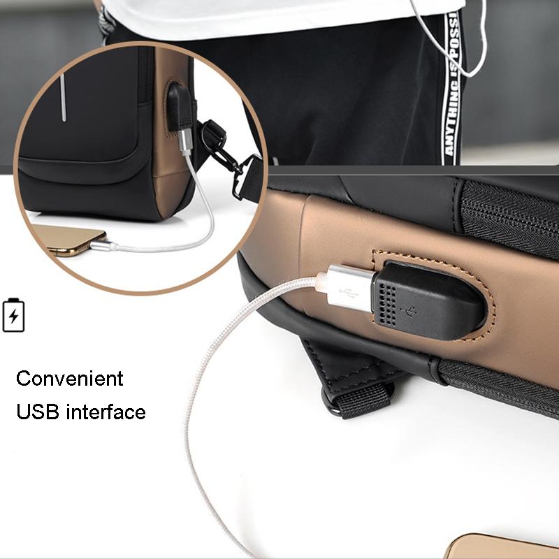 Anti Theft Men Shoulder Bag With Usb Charging Port - Black