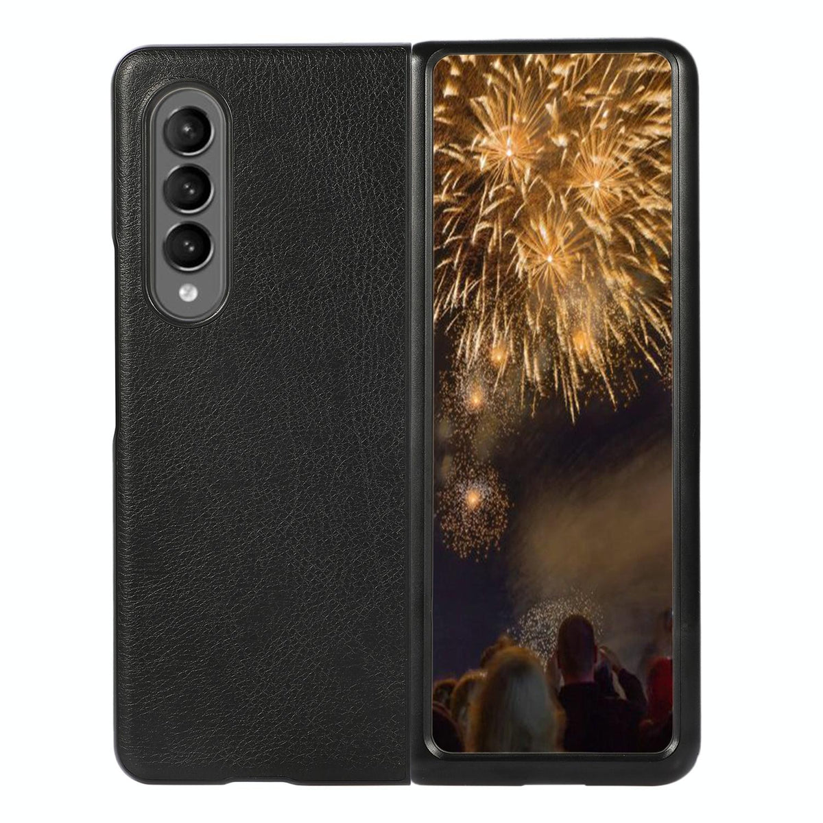 For Samsung Galaxy Z Fold4 5G Two Tone Litchi Pu Case - Slim &amp; Stylish - Black