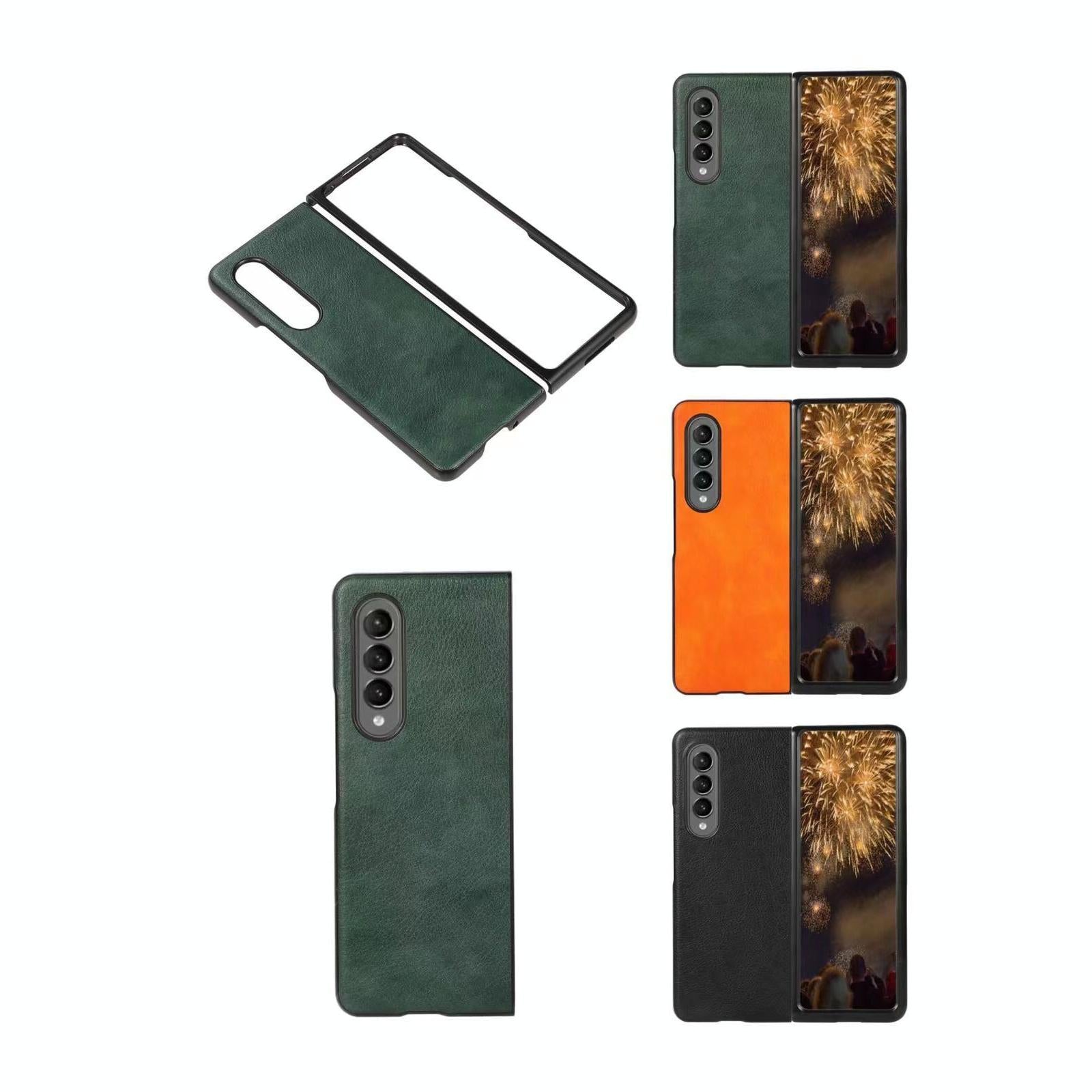 For Samsung Galaxy Z Fold4 5G Two Tone Litchi Pu Case - Slim & Stylish - Black
