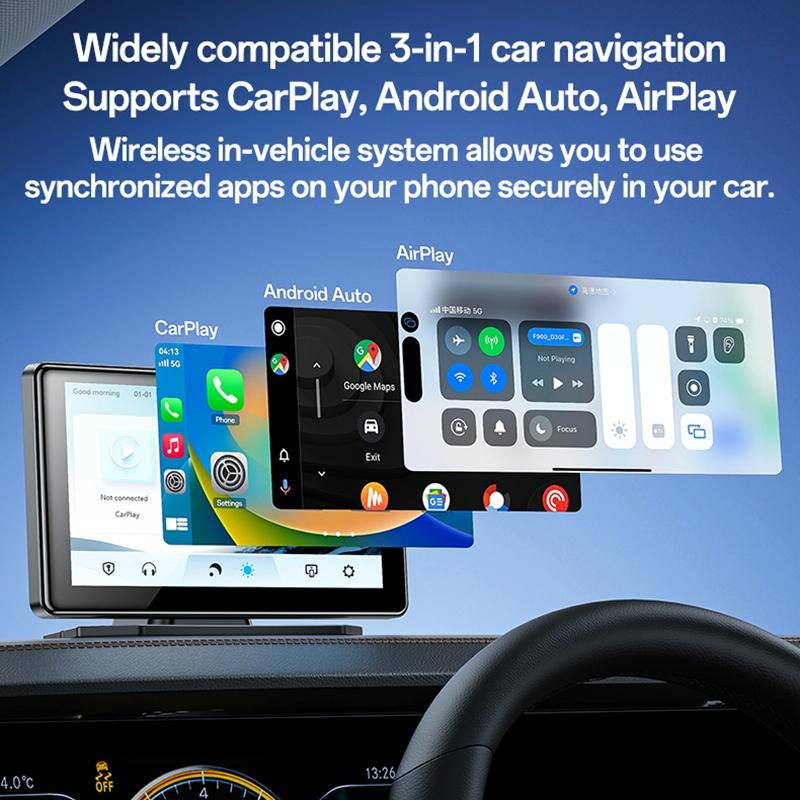 7 Inch Carplay Portable Car Video Navigation - Black