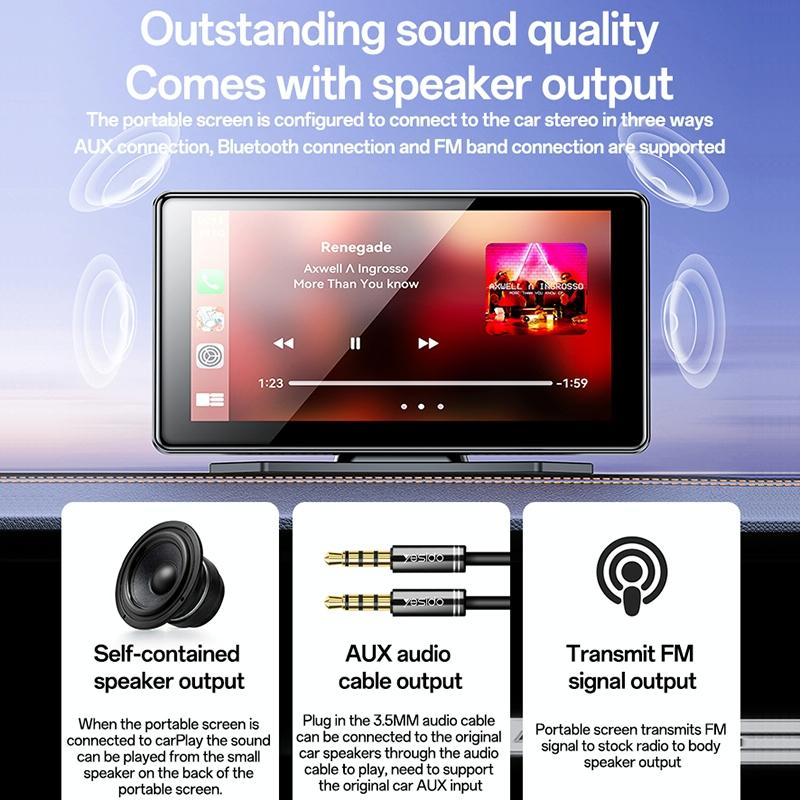 7 Inch Carplay Portable Car Video Navigation - Black