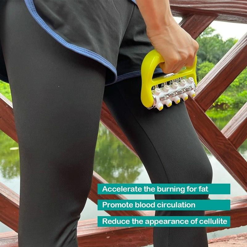 Curved Handheld Roller Massager 5 Rows Soothing Relief - Yellow