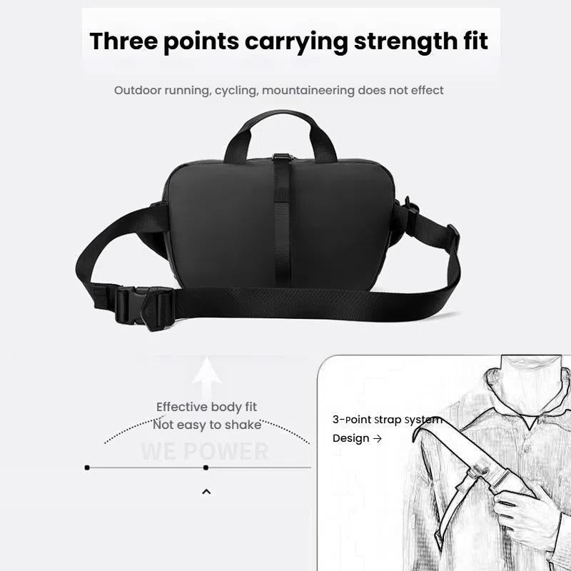 3 Point Strap Men Cycling Chest Bag Anti Sway Design - Black