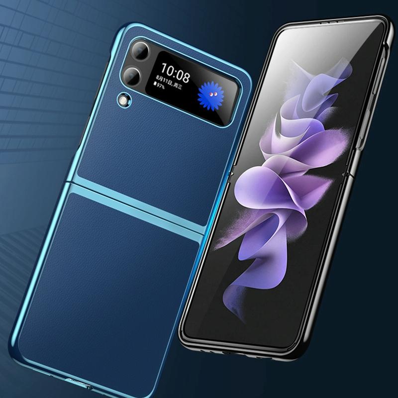 For Samsung Galaxy Z Fold4 5G Leather Folding Phone Case - Electroplated Finish - Black