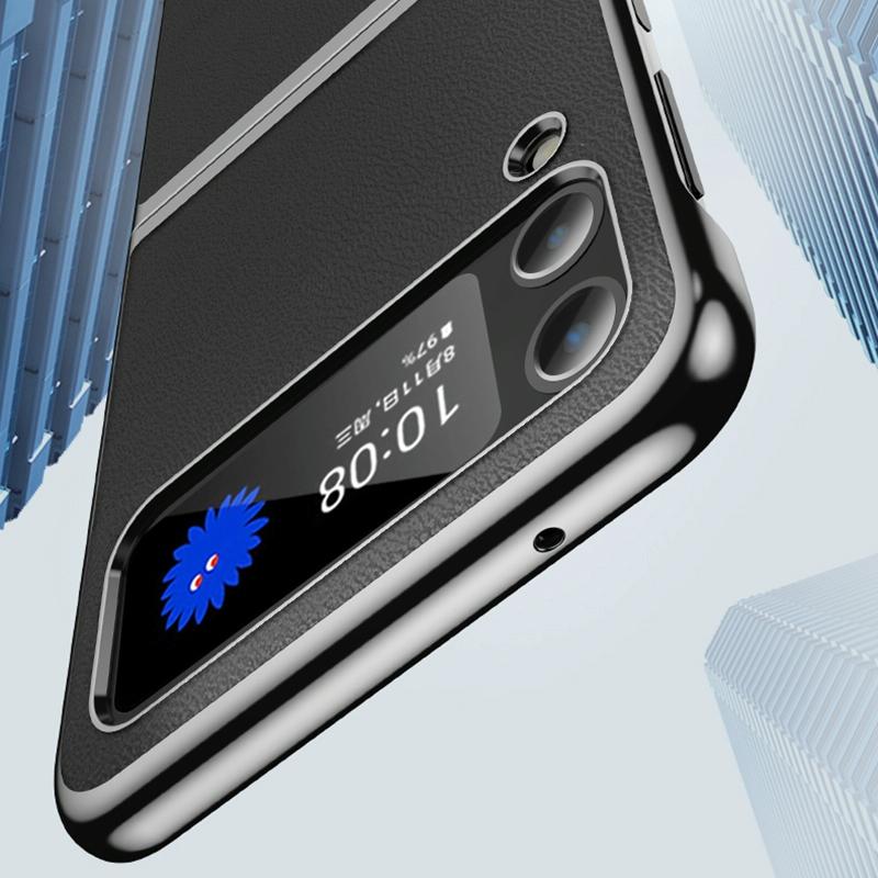 For Samsung Galaxy Z Fold4 5G Leather Folding Phone Case - Electroplated Finish - Black