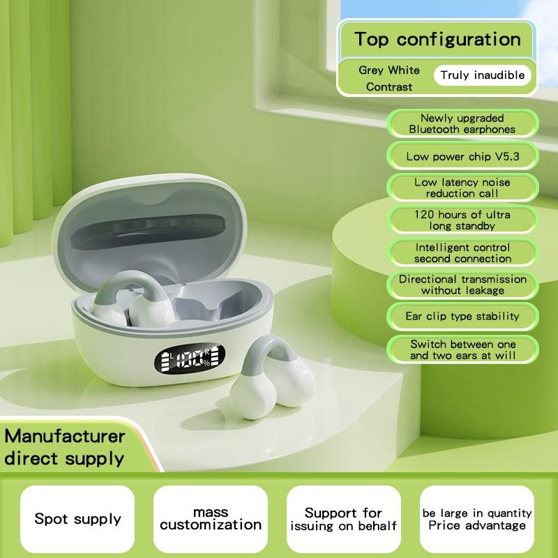 Wireless Clip-on Earphones with Charging Case - Black + Green