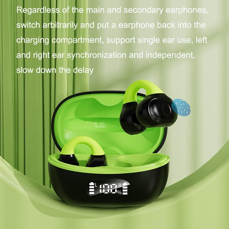 Wireless Clip-on Earphones with Charging Case - Black + Green