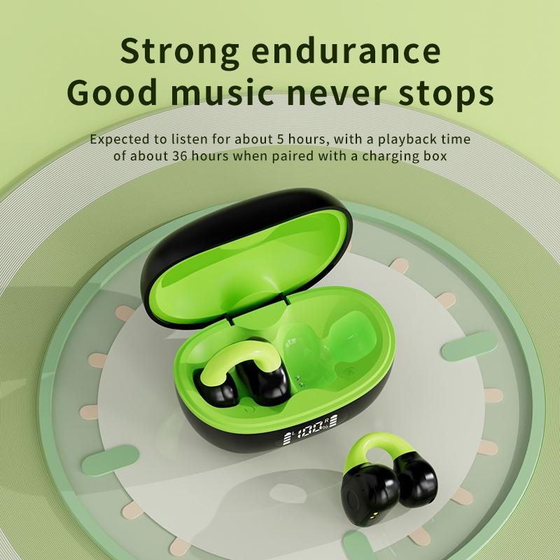 Wireless Clip-on Earphones with Charging Case - Black + Green