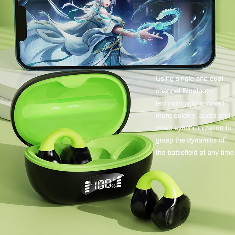 Wireless Clip-on Earphones with Charging Case - Black + Green