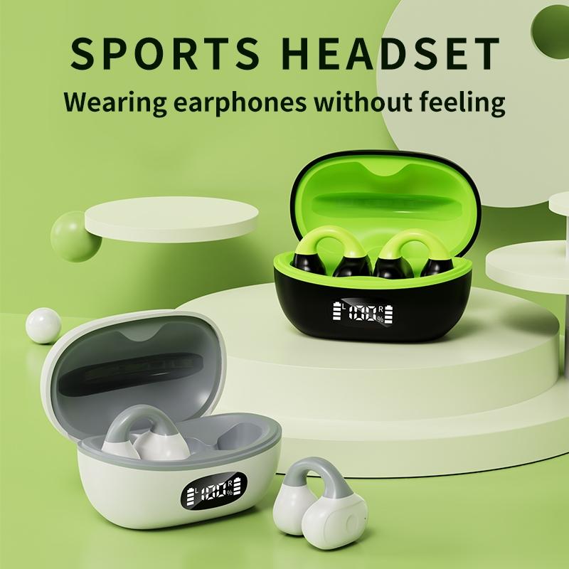 Wireless Clip-on Earphones with Charging Case - Black + Green