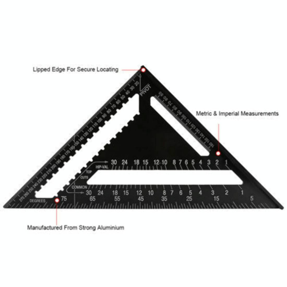 Woodworking Square Layout Gauge - Angle Ruler Measuring Tool - 7 Inch Black Metric