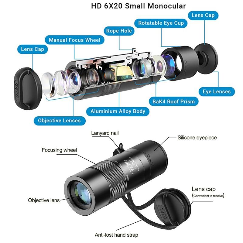 Closest Focus Monocular For Smartphones - 6X Optics Lens - 0.3M - Black