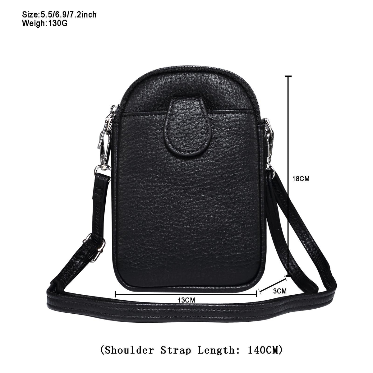 Litchi Texture Phone Crossbody Bag Leather Case For 5.5 Inch - 7.2 Inch Phones - Blue