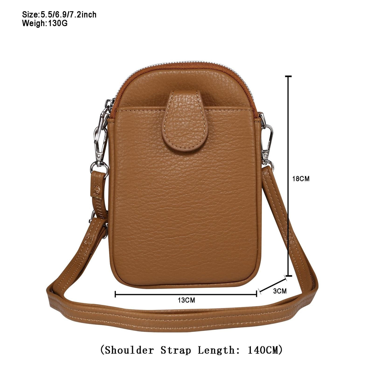 Litchi Texture Phone Crossbody Bag Leather Case For 5.5 Inch - 7.2 Inch Phones - Blue