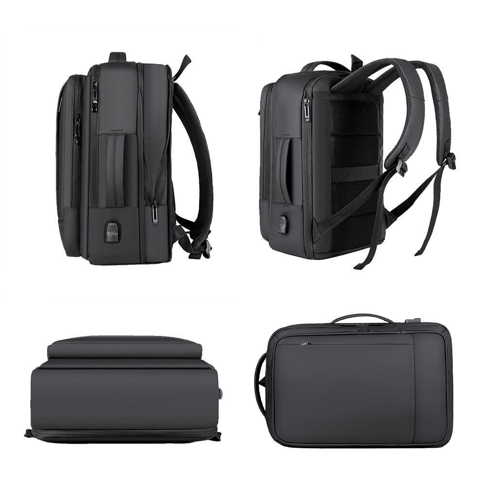 Waterproof Expandable Laptop Backpack With Usb Port - Black
