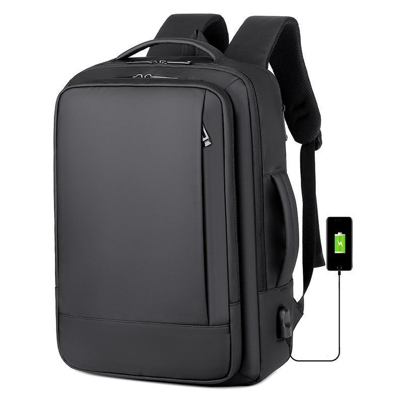 Waterproof Expandable Laptop Backpack With Usb Port - Black