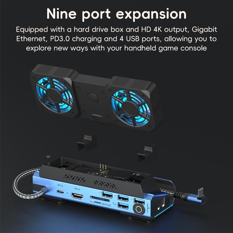 10-In-1 Usb-C Gaming Dock With Detachable Fan - Blue / Black