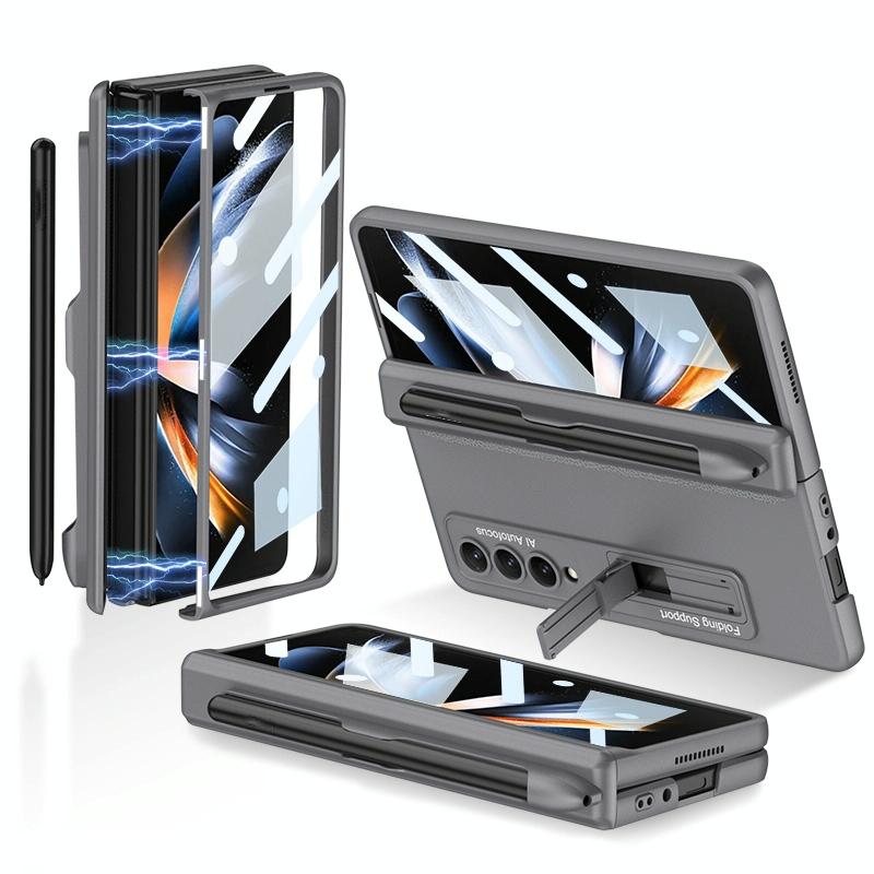 For Samsung Galaxy Z Fold4 5G Foldable Magnetic Flip Case With Holder &amp; Pen Slot - Gkk - Grey