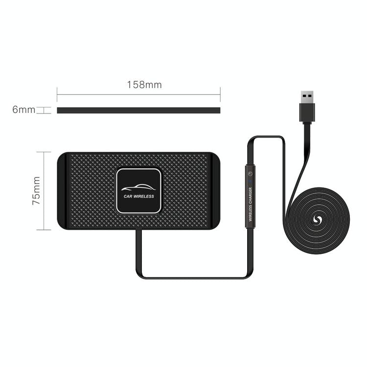 15w Car Wireless Charger with Anti-skid Mats and 1m Usb Cable - Black