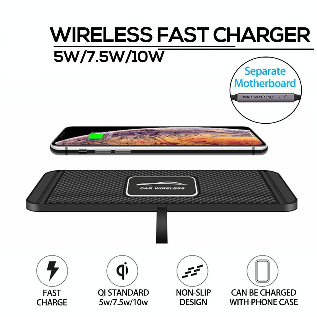 15w Car Wireless Charger with Anti-skid Mats and 1m Usb Cable - Black