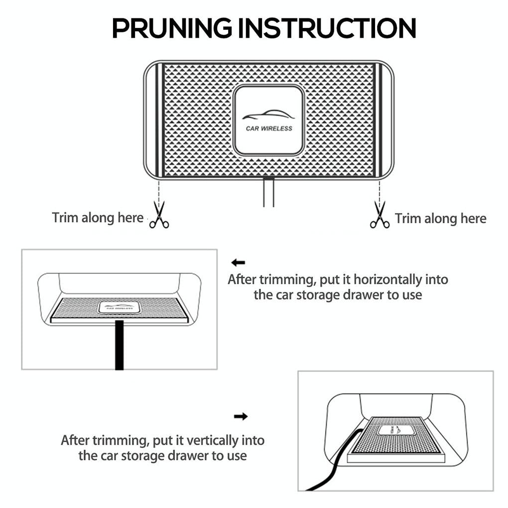 15w Car Wireless Charger with Anti-skid Mats and 1m Usb Cable - Black
