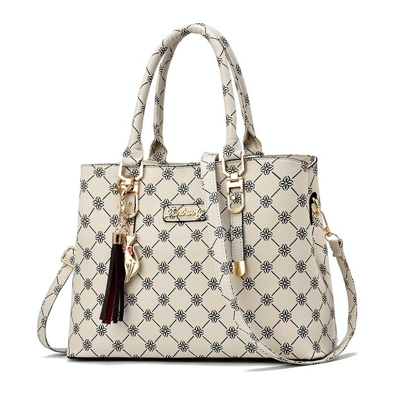 Spacious Print Handbag - Large Capacity - Deep Coffee Deep Coffee Print