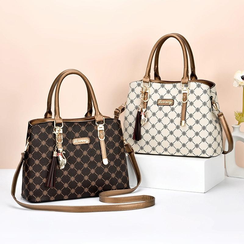 Spacious Print Handbag - Large Capacity - Deep Coffee Deep Coffee Print