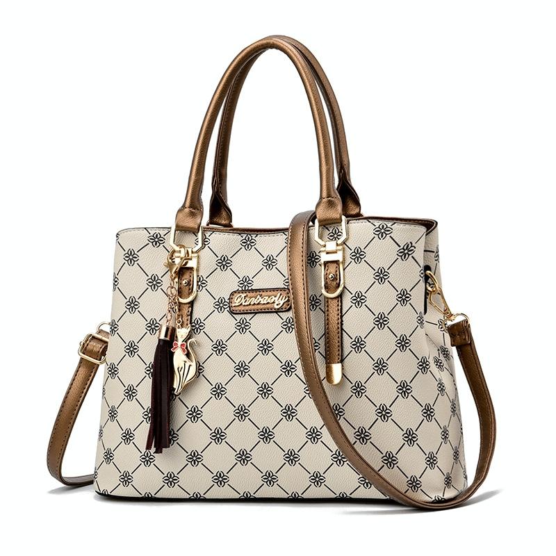 Spacious Print Handbag - Large Capacity - Deep Coffee Deep Coffee Print