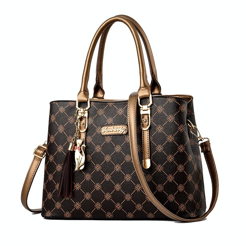 Spacious Print Handbag - Large Capacity - Deep Coffee Deep Coffee Print