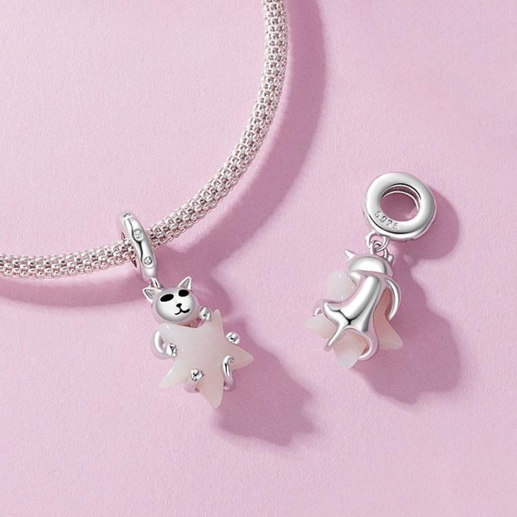 925 Sterling Silver Platinum Plated Luminous Cat Star Pendant