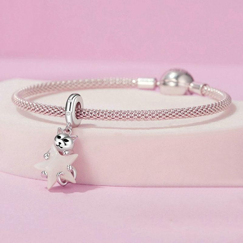 925 Sterling Silver Platinum Plated Luminous Cat Star Pendant