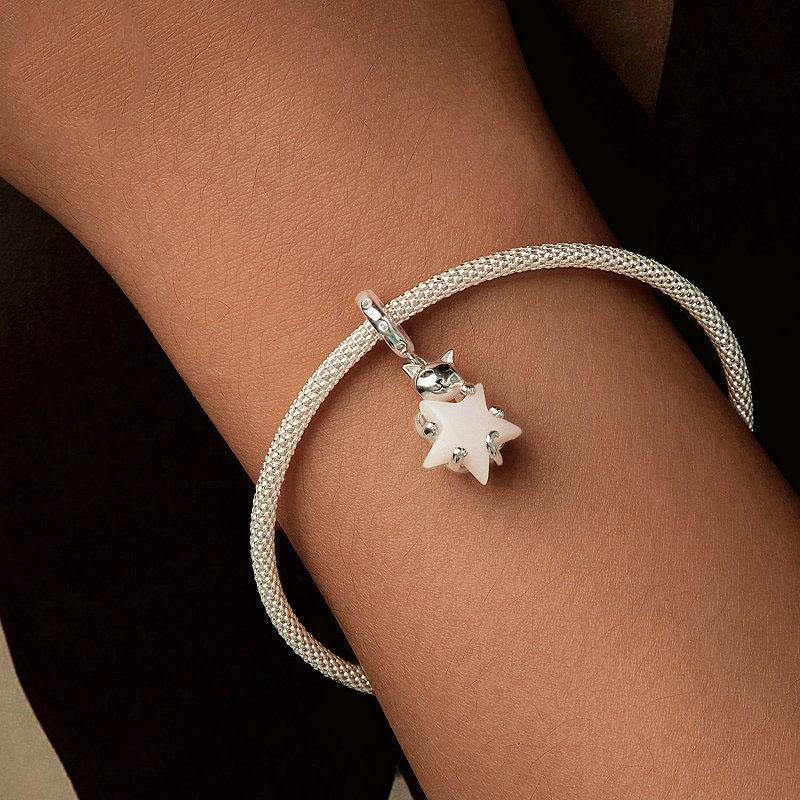 925 Sterling Silver Platinum Plated Luminous Cat Star Pendant