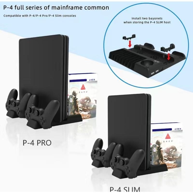 Multi-Function Dual-Seat Cooling Base For Ps4 / Ps4 Pro / Ps4 Slim With Charging And Storage - Black