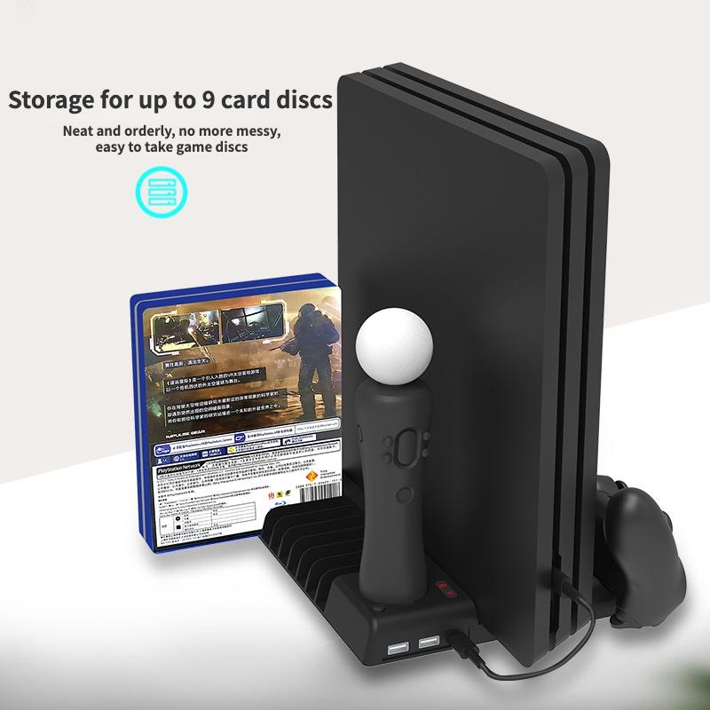 Multi-Function Dual-Seat Cooling Base For Ps4 / Ps4 Pro / Ps4 Slim With Charging And Storage - Black