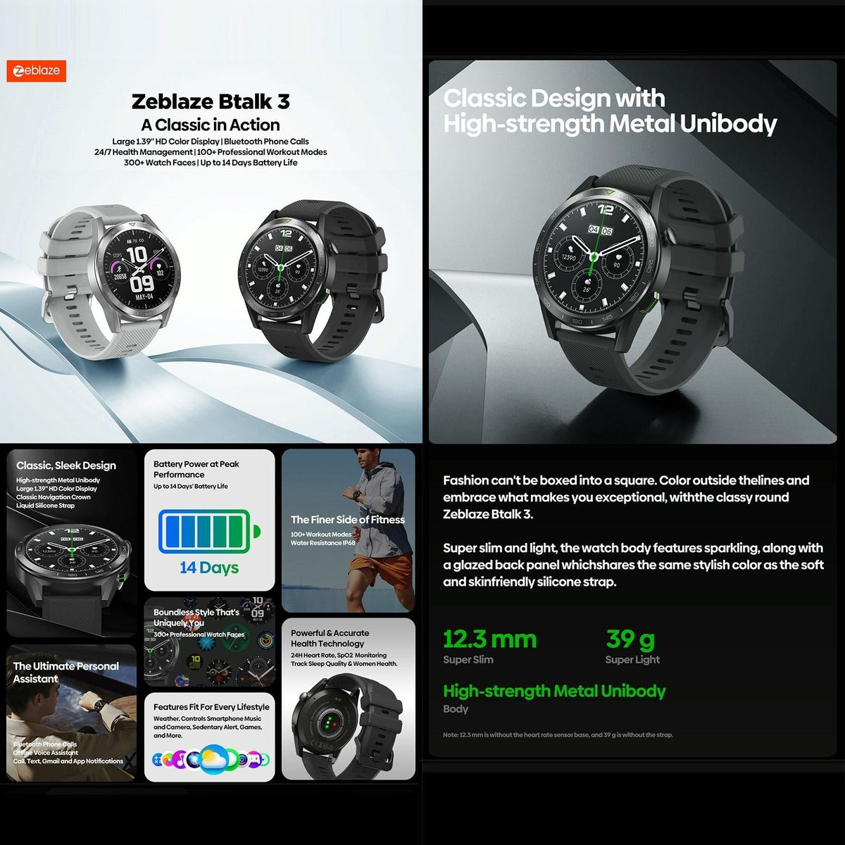 1.39 Inch Screen Voice Calling Smart Watch Support Heart Rate / Blood Pressure / Blood Oxygen - Midnight Black