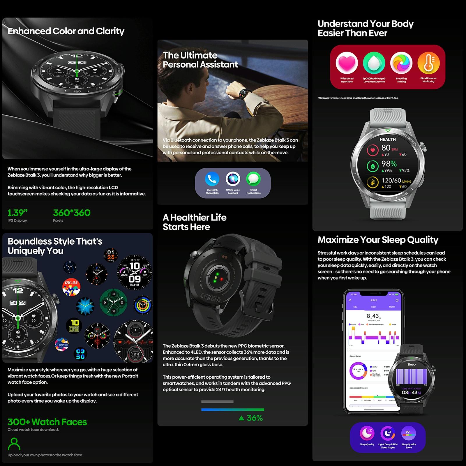 1.39 Inch Screen Voice Calling Smart Watch Support Heart Rate / Blood Pressure / Blood Oxygen - Midnight Black